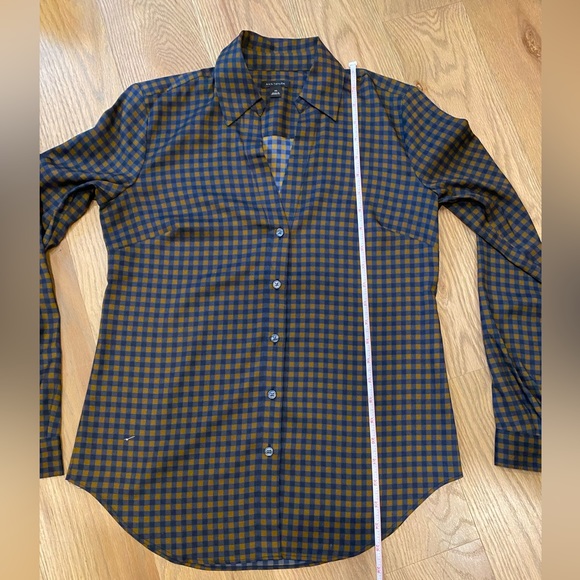 Ann Taylor Navy and Brown Checked Button Down Blouse XS - Picture 14 of 17